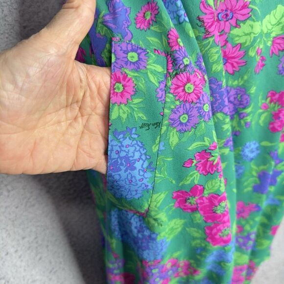 Ken Scott VTG 70s Shirt Dress Womens Sz M/L (EU 48) Green Floral Made in Italy - Picture 8 of 15